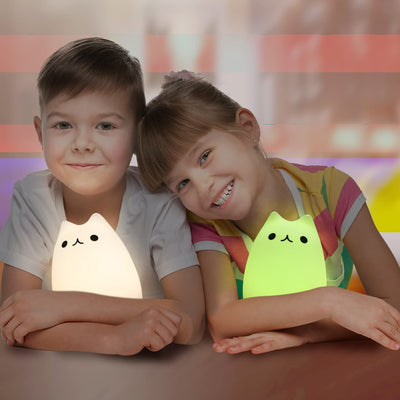 RhodesDavis Cat Lamp, Remote Control Silicone Kitty Night Light for Kids Toddler Baby Girls Rechargeable Cute Kawaii Nightlight , White , 4 Piece Set