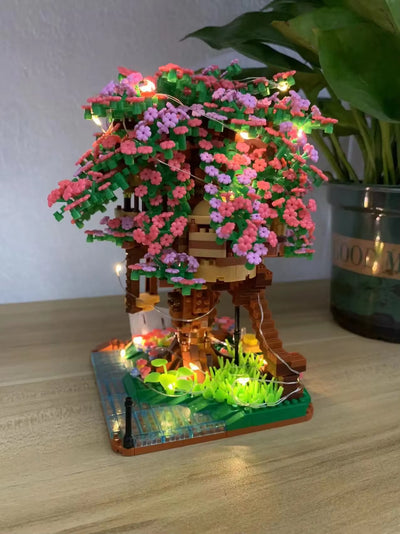 RhodesDavis Mini Sakura Tree House 2138Pcs Build Block City Street View Cherry Blossom Model Building Blocks Toys Children Gifts