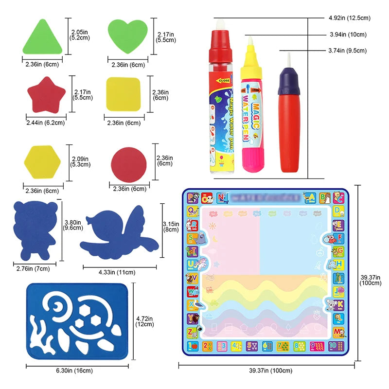 RhodesDavis Magic Water Drawing Mat Coloring Doodle Mat with Magic Pens Montessori Toys Painting Board Educational Toys for Kids