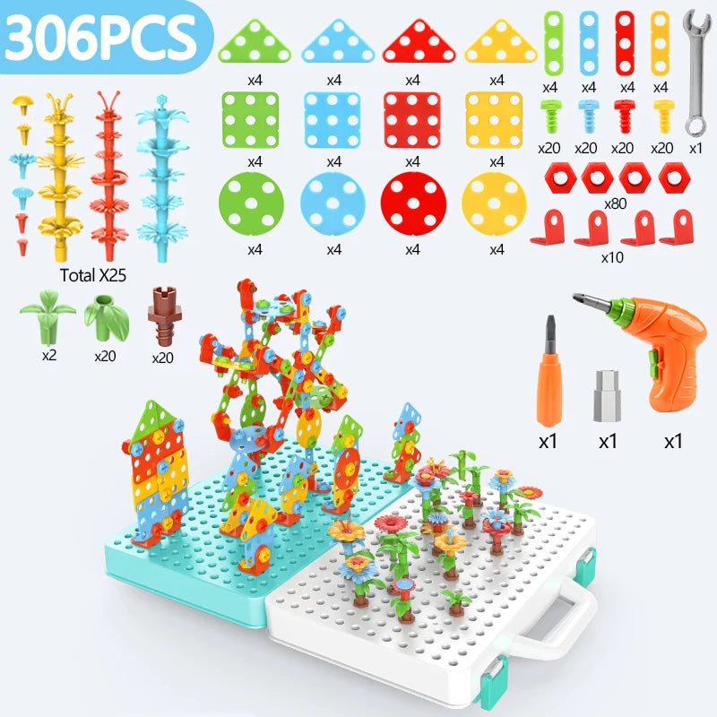 RhodesDavis Kids Drill Screw Nut Puzzles Toys Pretend Play Tool Drill Disassembly Assembly Children Drill 3D Puzzle Toys for Boy