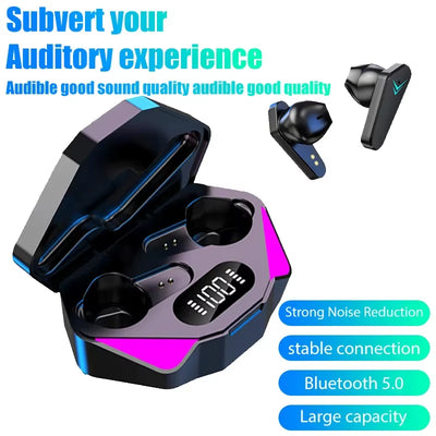 RhodesDavis X15 TWS Wireless Bluetooth Gaming Earbuds with LED Display and Microphone, Noise Cancelling Headphones