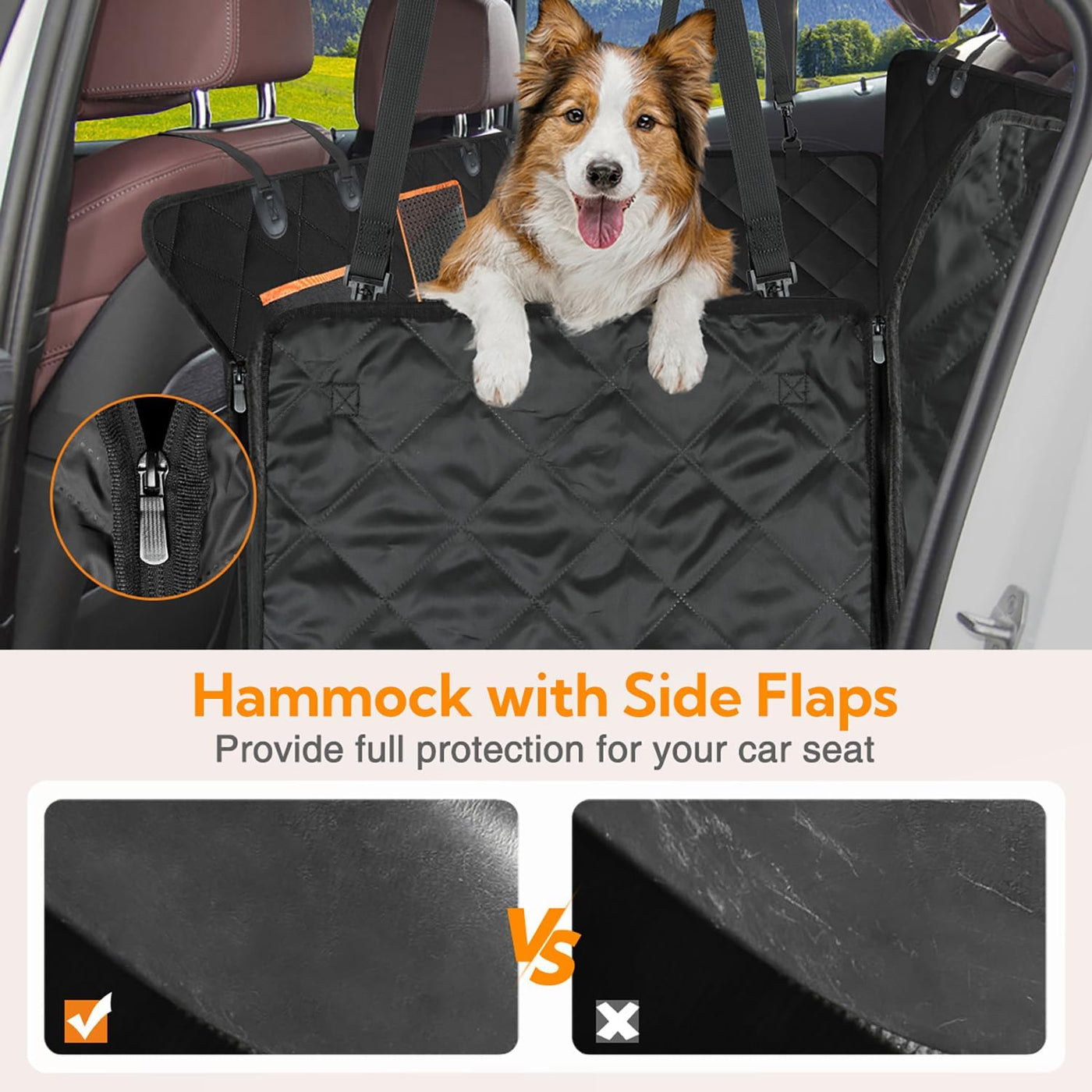 RhodesDavis Dog Car Seat Cover for Back Seat,Waterproof Hammock with Mesh Window, Anti-Scratch Nonslip Car Seat Protector for Dogs, 600D Heavy Duty Dog Seat Cover for Cars Trucks and Suvs