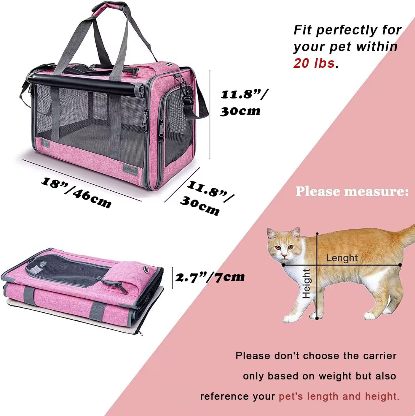 RhodesDavis Pet Carrier for Large and Medium Cats, Soft-Sided Pet Carrier for Big Medium Cats and Puppy Dog Carriers Cat Carriers, Pet Privacy Protection Travel Carrier