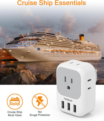 RhodesDavis USB Charger Block, USB Plug Adapter with Electrical 4 Box Splitter 3 USB Wall Charger Ports, Multi Plug Outlet Extender Charging for Cruise, Travel, Office, Dorm Essentials