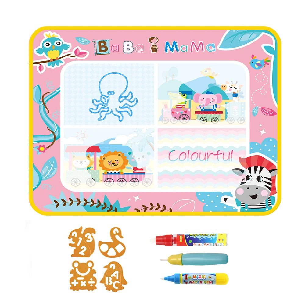 RhodesDavis Magic Water Drawing Mat Coloring Doodle Mat with Magic Pens Montessori Toys Painting Board Educational Toys for Kids