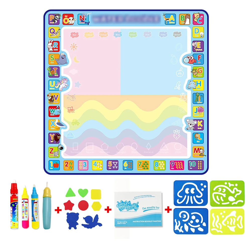 RhodesDavis Magic Water Drawing Mat Coloring Doodle Mat with Magic Pens Montessori Toys Painting Board Educational Toys for Kids