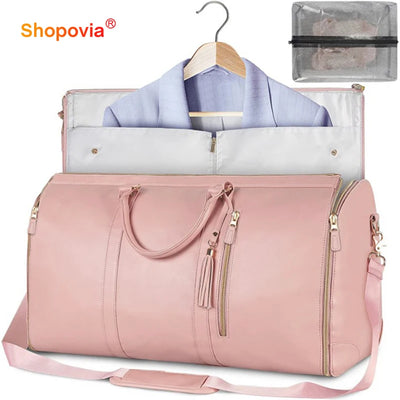 RhodesDavis 2024 Fashion Large PU Folding Suit Storage Bag Women High Capacity Luggage Handbag Travel Sport Outdoor Multi Function Organizer