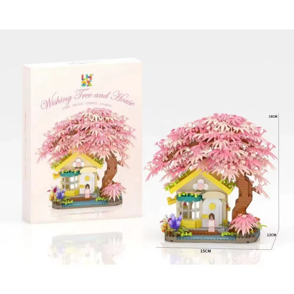 RhodesDavis Mini Sakura Tree House 2138Pcs Build Block City Street View Cherry Blossom Model Building Blocks Toys Children Gifts