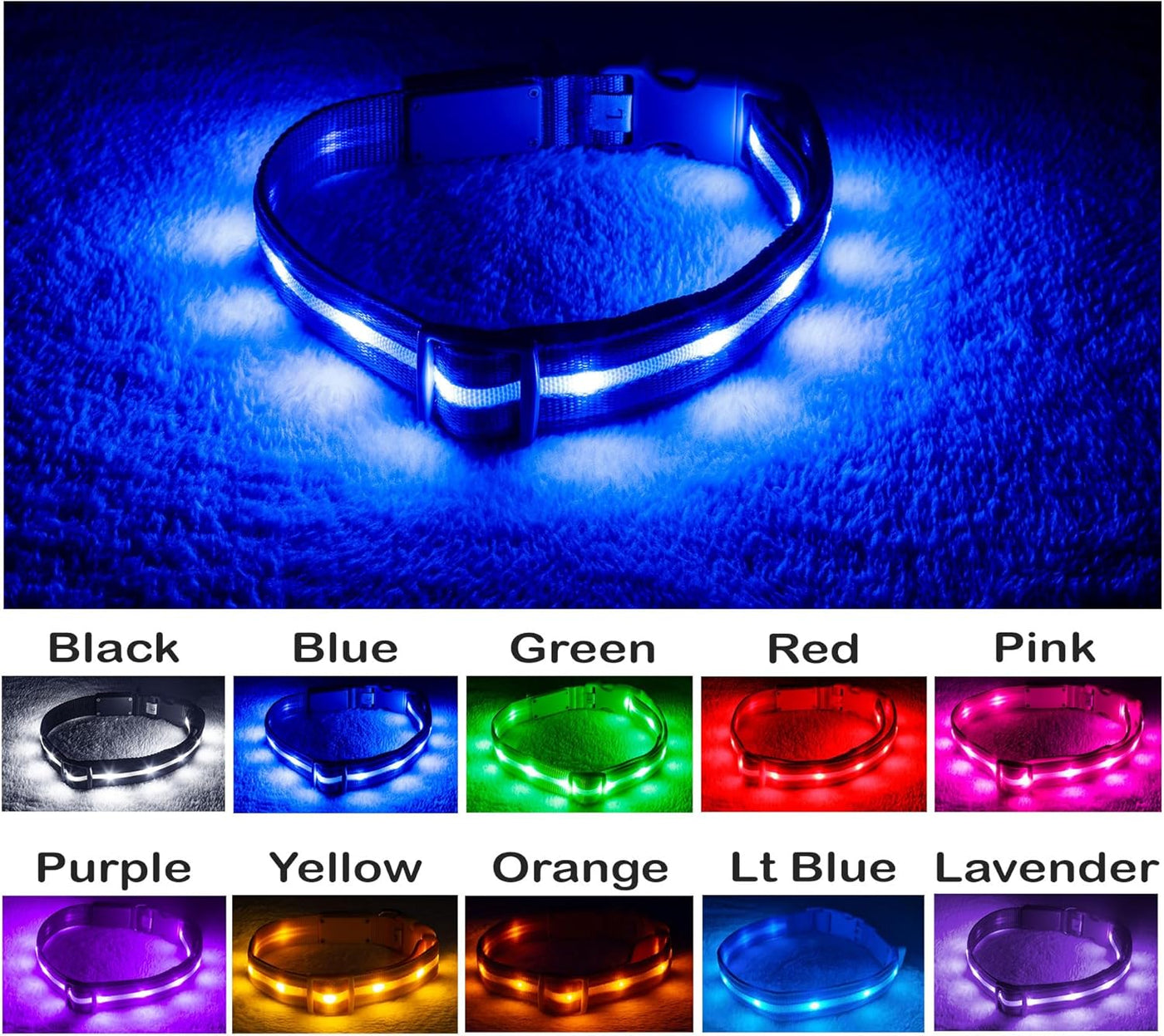 RhodesDavis LED Dog Collar - Original Bright Light for Enhanced Night Visibility Up to 1,000 Feet - USB Rechargeable & Waterproof - Ideal for Safe Night Walks - Made in the USA