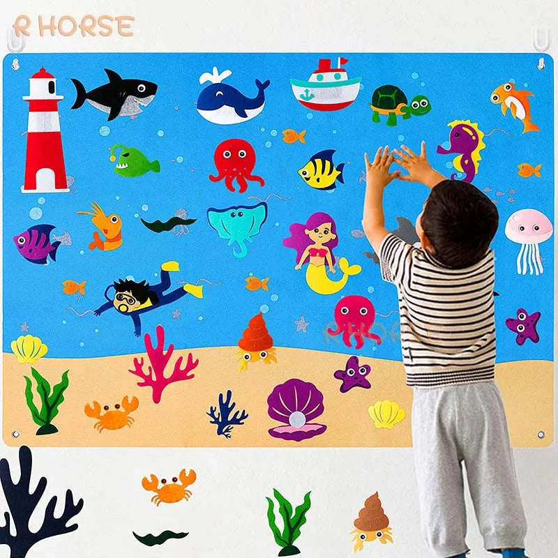 RhodesDavis Felt Board Stories Set Montessori Ocean Farm Insect Animal Family Interactive Preschool Early Learning Toddlers Toys for Child