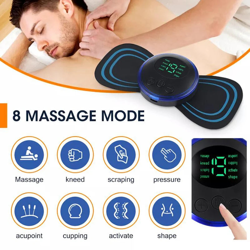 RhodesDavis 4PCS LCD Display EMS Neck Massage Electric Massager Cervical Neck Back Patch 8 Mode Pulse Muscle Stimulator Portable Relief Pain