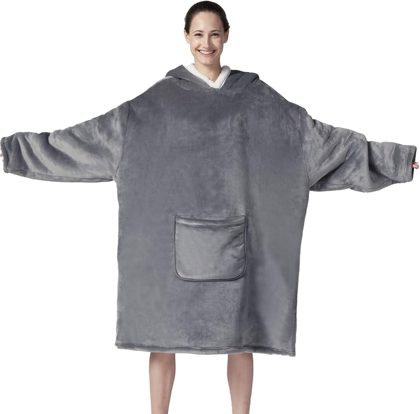 RhodesDavis Wearable Blanket Sherpa Oversized Sweatshirt with Hoodie, Soft Warm Flannel Fleece Throw Blankets Sweatshirt with Sleeves and Pocket, One Size Fits All (Grey, Medium)…