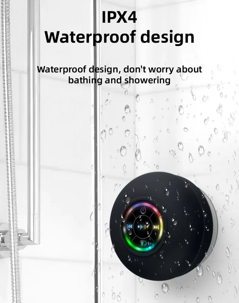 RhodesDavis Portable Waterproof Bluetooth Shower Speaker with Suction Cup and LED Lights 3D Surround Stereo Subwoofer