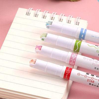 RhodesDavis 6Pcs/Set Kawaii Flowers Line Shaped Highlighter Pens Roller Tip Curve Liner Marker for Writing Journaling Drawing Stationery