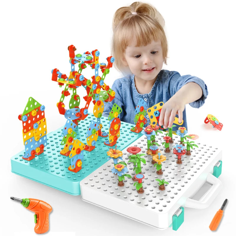 RhodesDavis Kids Drill Screw Nut Puzzles Toys Pretend Play Tool Drill Disassembly Assembly Children Drill 3D Puzzle Toys for Boy