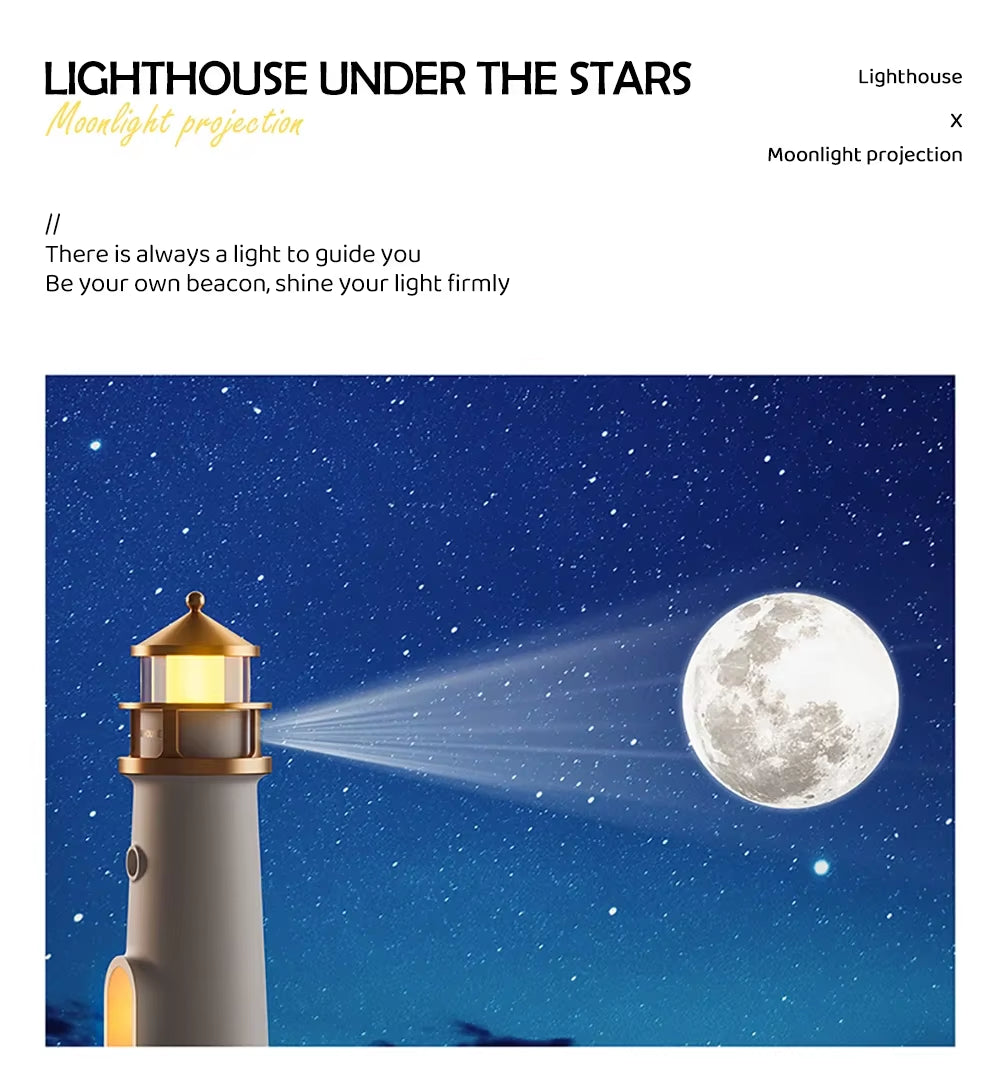 RhodesDavis Moon Projection Lighthouse Night Lights Motion Sensor Dimmable Timing Ambient Night Lamp Bluetooth Music Christmas Birthday Gift