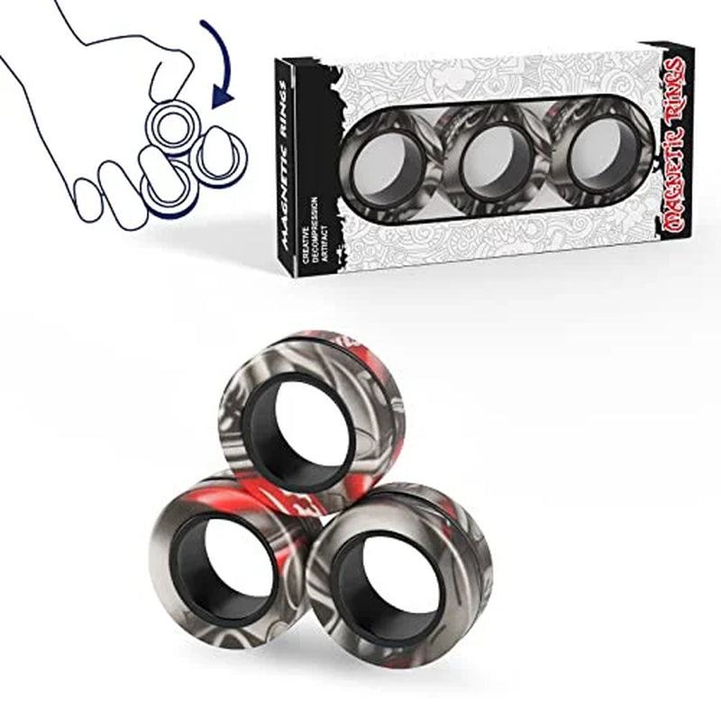 RhodesDavis Magnetic Rings Fidget Toy Set Adult Fidget Magnets Spinner Rings Fidget Pack Great Gift for Adults Teens Kids (3PCS)