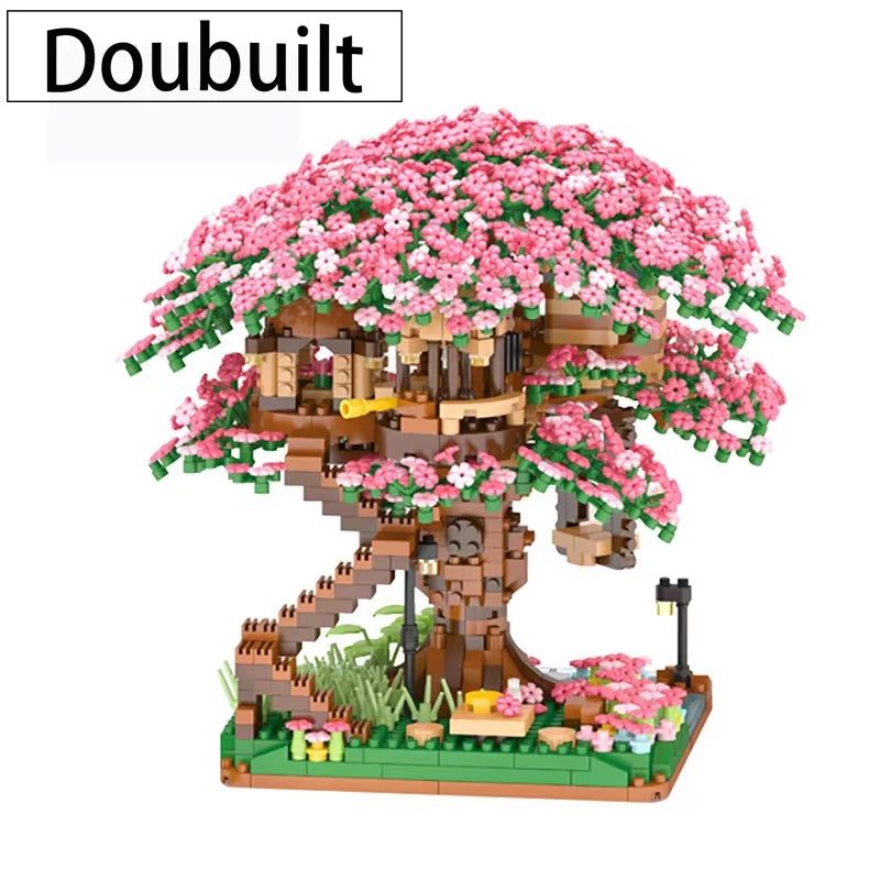 RhodesDavis Mini Sakura Tree House 2138Pcs Build Block City Street View Cherry Blossom Model Building Blocks Toys Children Gifts