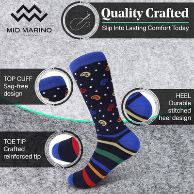 RhodesDavis Marino Men'S Dress Socks - Colorful Funky Socks for Men - Cotton Fashion Patterned Socks - 12 Pack