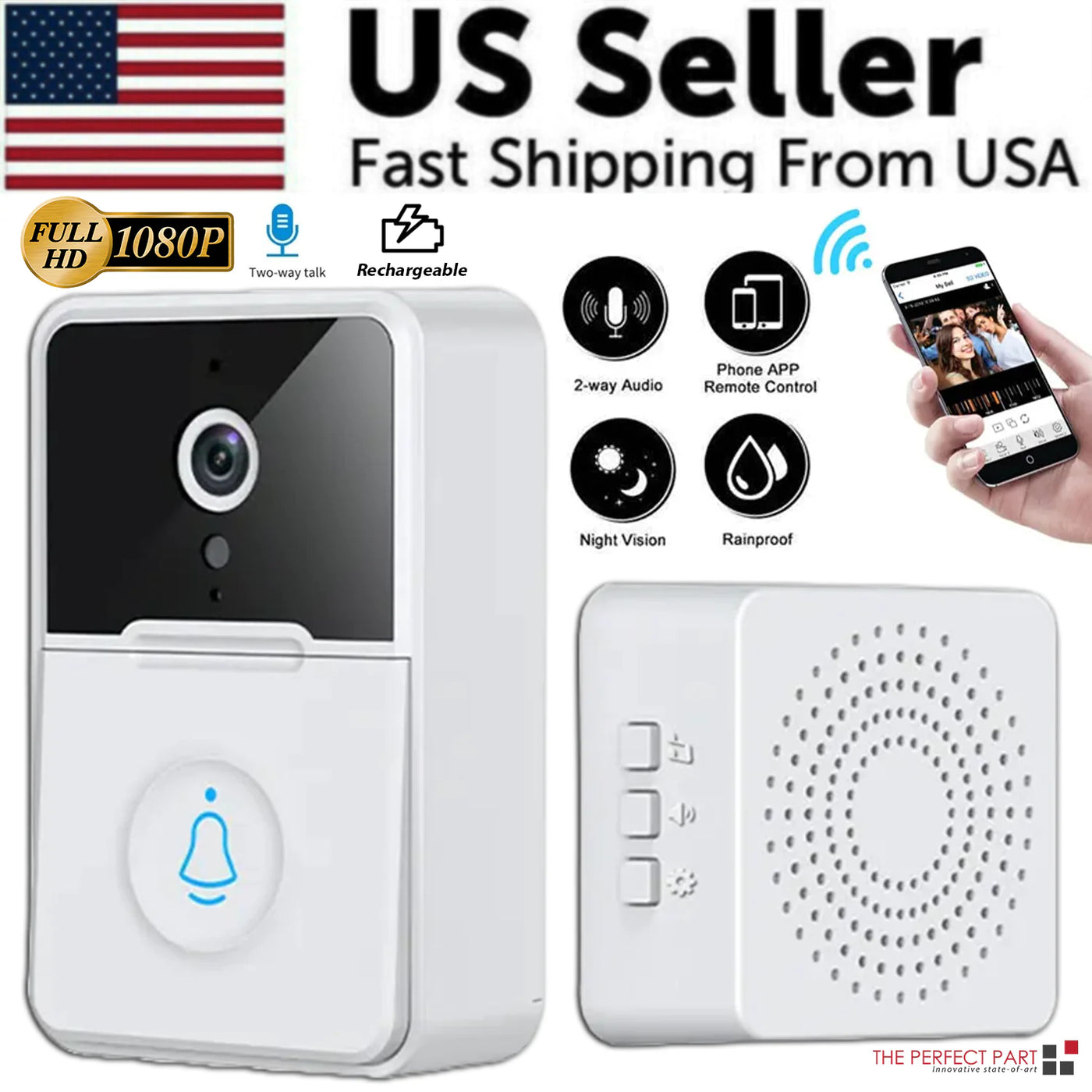 RhodesDavis Wireless Security Smart WiFi Doorbell Intercom Video Camera Door Ring Bell Chime