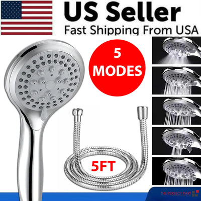 RhodesDavis High Pressure Shower Head 5 Settings Handheld Shower Heads Spray With 5 FT Hose