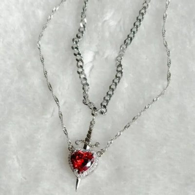 RhodesDavis Heart & Sword Couple Necklace Set