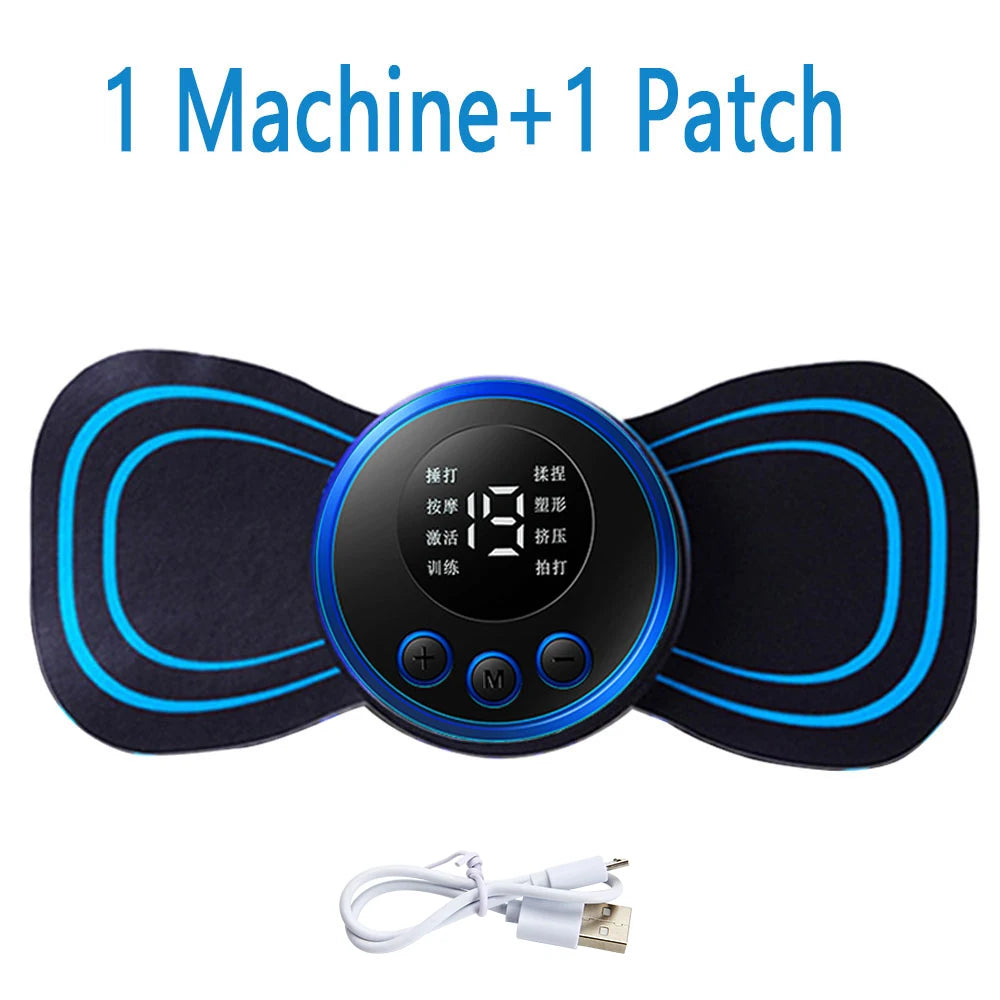 RhodesDavis 4PCS LCD Display EMS Neck Massage Electric Massager Cervical Neck Back Patch 8 Mode Pulse Muscle Stimulator Portable Relief Pain