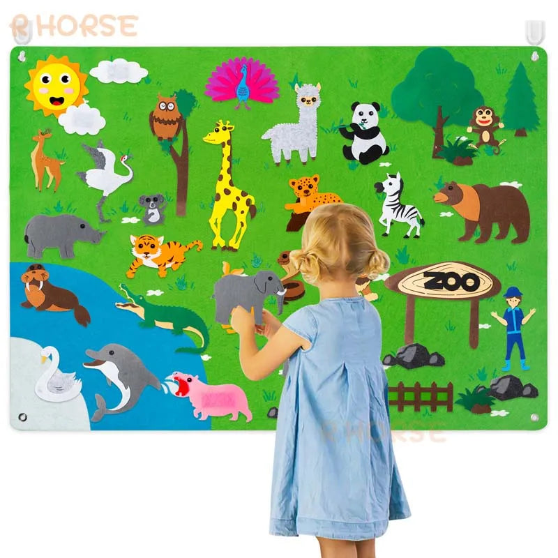 RhodesDavis Felt Board Stories Set Montessori Ocean Farm Insect Animal Family Interactive Preschool Early Learning Toddlers Toys for Child