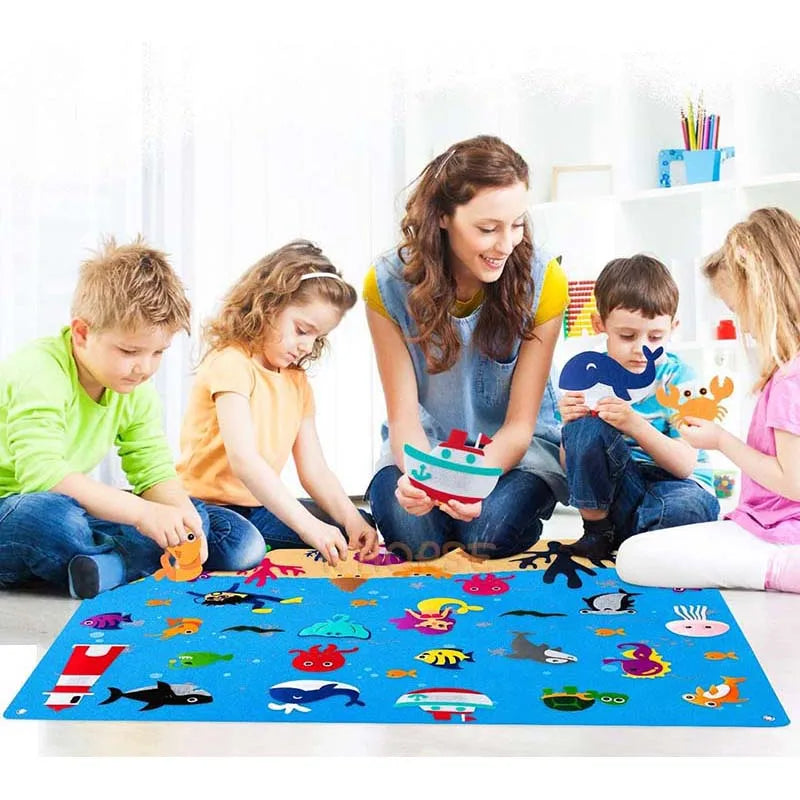 RhodesDavis Felt Board Stories Set Montessori Ocean Farm Insect Animal Family Interactive Preschool Early Learning Toddlers Toys for Child