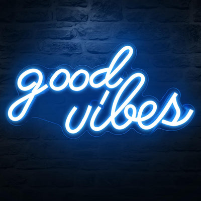 RhodesDavis Good Vibes Neon Sign for Bedroom Wall Decor Powered by USB Neon Light, Ice Blue Color,16.1"X8.3"X0.6"