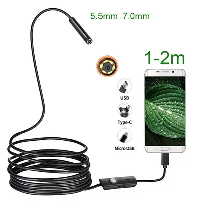 RhodesDavis 5.5 7MM Android Endoscope 3 in 1 Usb/Micro Usb/Type-C Borescope Inspection Camera Waterproof for Smartphone