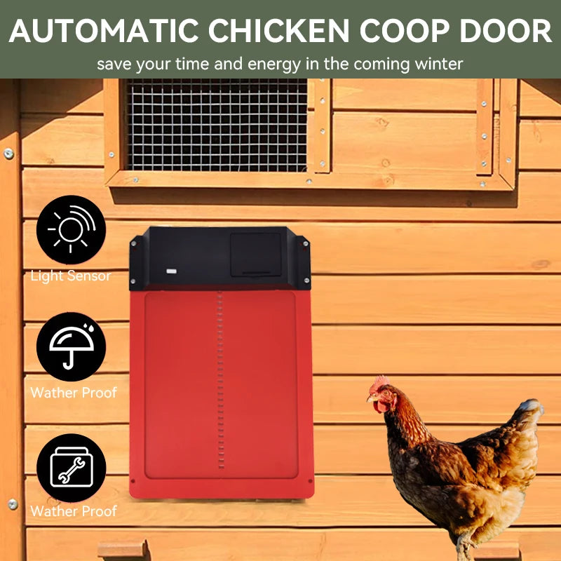 RhodesDavis Automatic Chicken Coop Door Opener Battery Powered Light Sense Control Waterproof Pet Flap Accessories Upgrade ABS House Gate