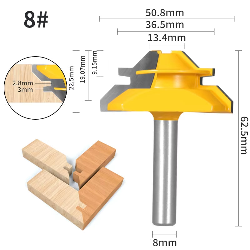 RhodesDavis 1PC 45° Degree Lock Miter Router Bit Woodworking Milling Cutter for Wood Tools