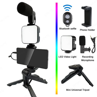 RhodesDavis Phone Holder Photography Lighting Smartphone Video Kit Microphone LED Selfie Tripod Recording Handle Portable Stabilizer Bracket