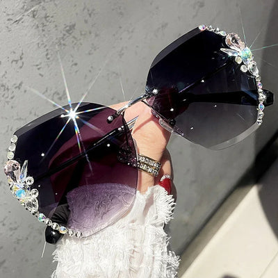 RhodesDavis 2025 Luxury Brand Design Vintage Rimless Rhinestone Sunglasses Women Men Fashion Gradient Lens Sun Glasses Shades for Female