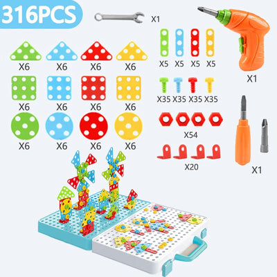 RhodesDavis Kids Drill Screw Nut Puzzles Toys Pretend Play Tool Drill Disassembly Assembly Children Drill 3D Puzzle Toys for Boy