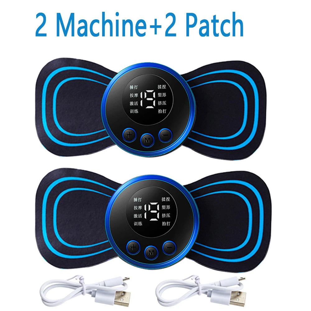 RhodesDavis 4PCS LCD Display EMS Neck Massage Electric Massager Cervical Neck Back Patch 8 Mode Pulse Muscle Stimulator Portable Relief Pain