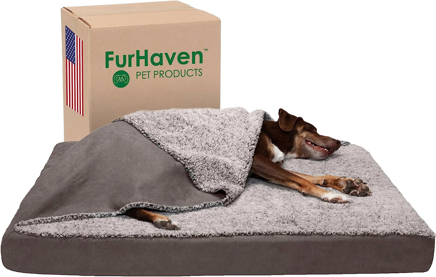 RhodesDavis Cooling Gel Dog Bed for Large Dogs W/ Removable Washable Cover, for Dogs up to 95 Lbs - Berber & Suede Blanket Top Mattress - Gray, Jumbo/Xl