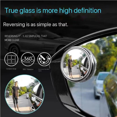 RhodesDavis 2Pcs 360 Degree Adjustable Blind Spot Mirror Car Auxiliary Rearview Convex Mirror round Frame Wide Angle Mirrors for Car Reverse