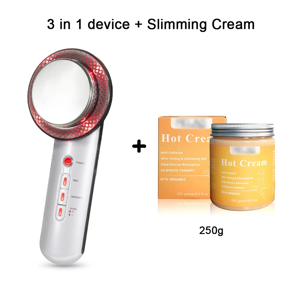 RhodesDavis 3 in 1 Cavitation Ultrasonic Machine Weight Loss Microcurrent EMS Body Slimming Massager Fat Burner Cream Gel