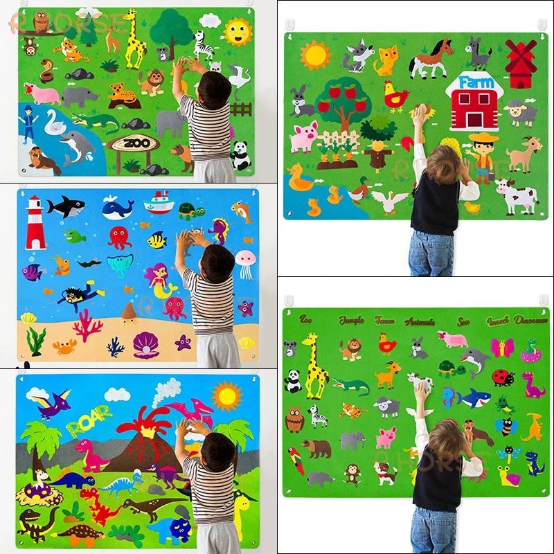 RhodesDavis Felt Board Stories Set Montessori Ocean Farm Insect Animal Family Interactive Preschool Early Learning Toddlers Toys for Child