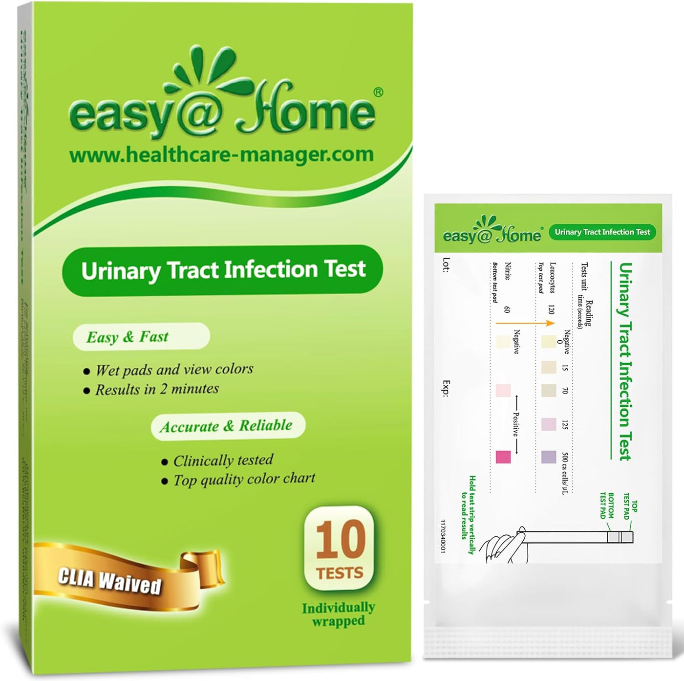 RhodesDavis Urinary Tract Infection Test Strips - 10 Individual Pouches, FSA Eligible UTI Urine Testing Kit for Leukocytes and Nitrite Detection (UTI-10P)