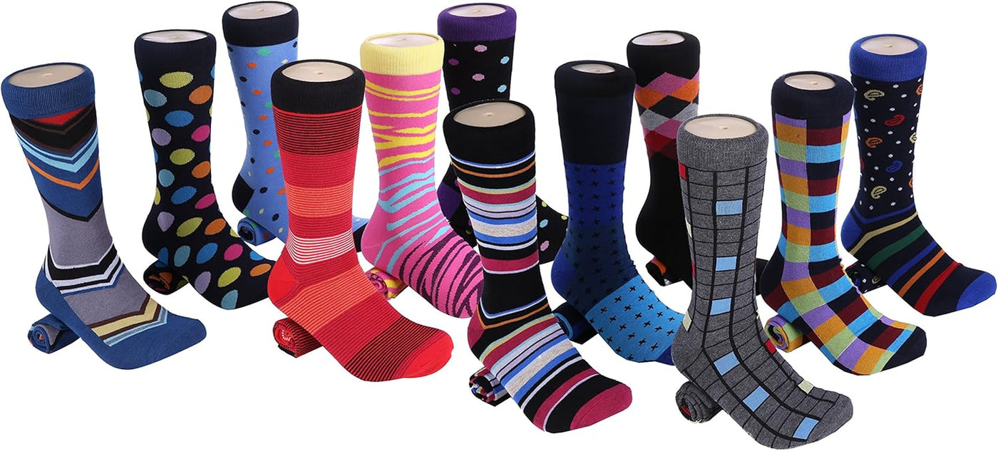 RhodesDavis Marino Men'S Dress Socks - Colorful Funky Socks for Men - Cotton Fashion Patterned Socks - 12 Pack