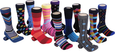 RhodesDavis Marino Men'S Dress Socks - Colorful Funky Socks for Men - Cotton Fashion Patterned Socks - 12 Pack