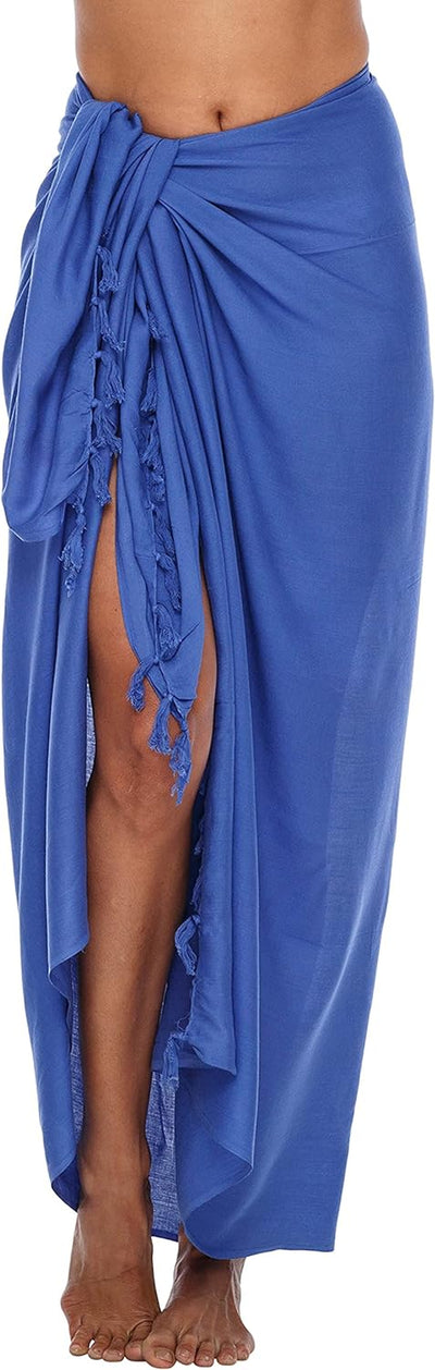 RhodesDavis Sarong Wraps for Women Long Swimsuit Pareo Beach Wrap Skirt with Coconut Clip