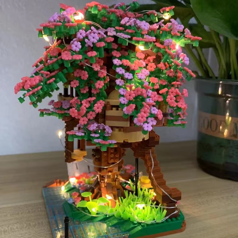 RhodesDavis Mini Sakura Tree House 2138Pcs Build Block City Street View Cherry Blossom Model Building Blocks Toys Children Gifts