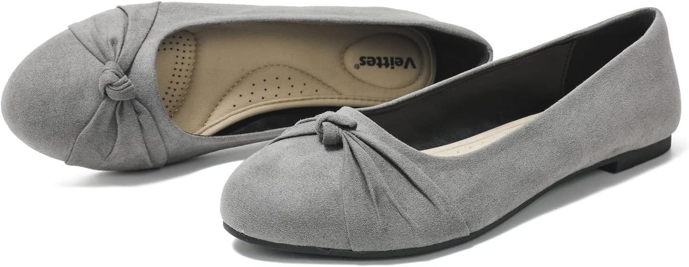 RhodesDavis Women's Suede Ballet Flats - Round Toe Comfortable Dress Shoes (Model 2011006, Grey/Mint, Size 6.5)