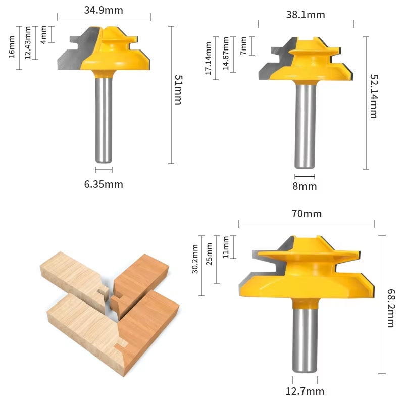 RhodesDavis 1PC 45° Degree Lock Miter Router Bit Woodworking Milling Cutter for Wood Tools