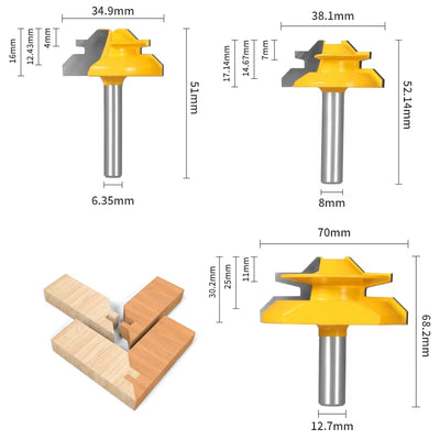 RhodesDavis 1PC 45° Degree Lock Miter Router Bit Woodworking Milling Cutter for Wood Tools