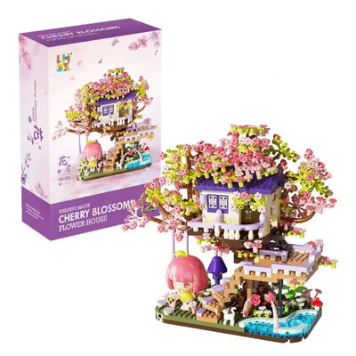 RhodesDavis Mini Sakura Tree House 2138Pcs Build Block City Street View Cherry Blossom Model Building Blocks Toys Children Gifts